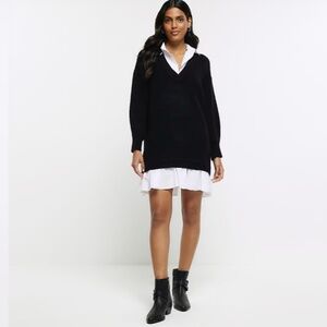 NWT River Island Black Shirt Hybrid Jumper Dress
